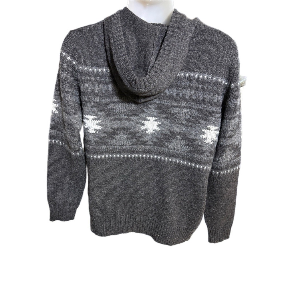 American Eagle Sweater Mens Size M Gray Aztec Southwestern Hooded Wool Blend - Picture 6 of 11